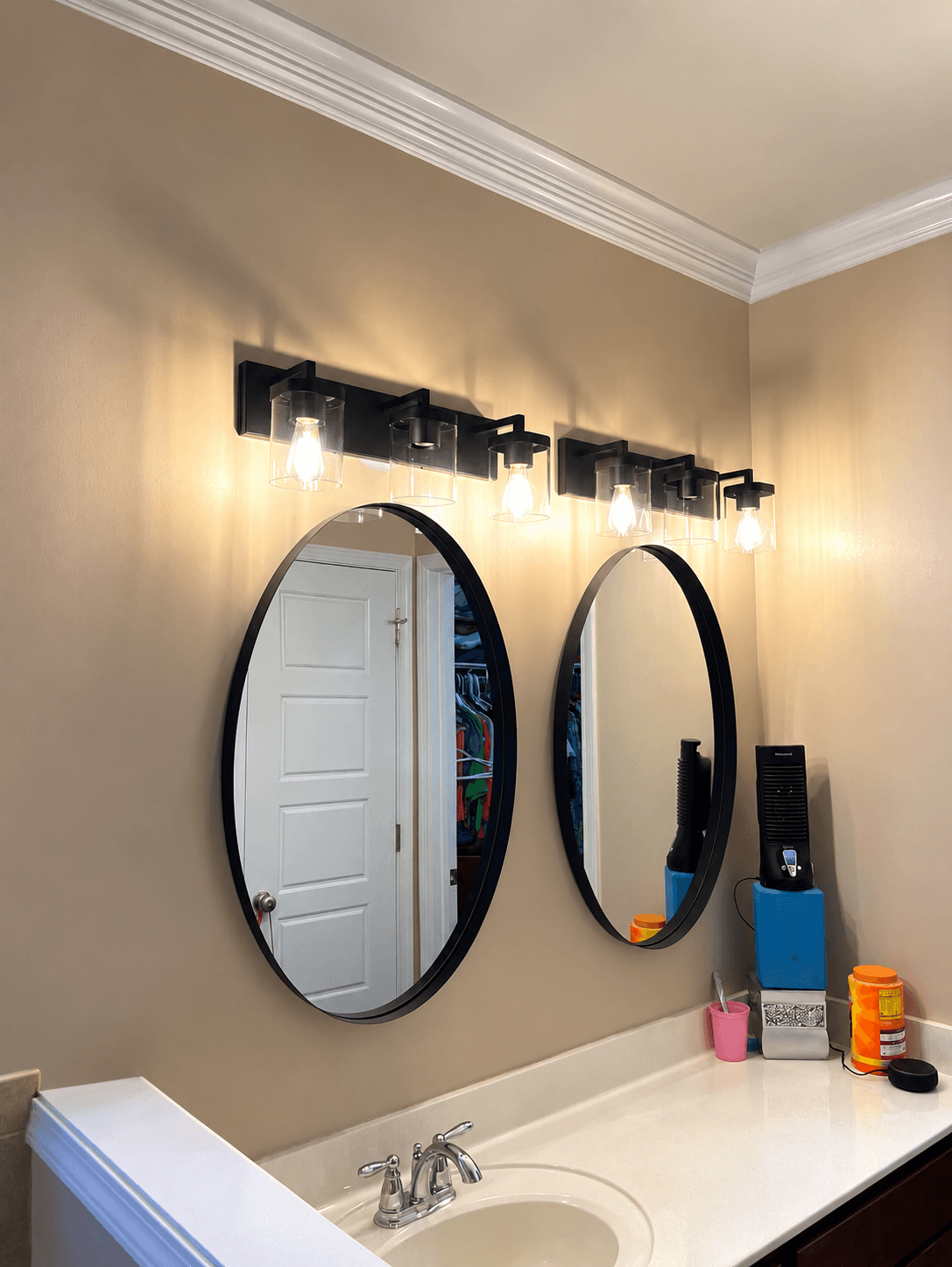 After - New Light Fixtures and Mirrors